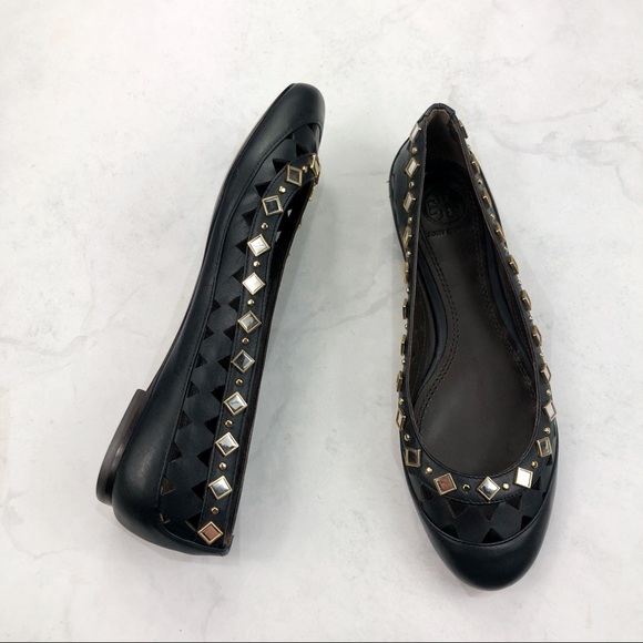[Tory Burch] Navy Kingsbridge Stud Flats